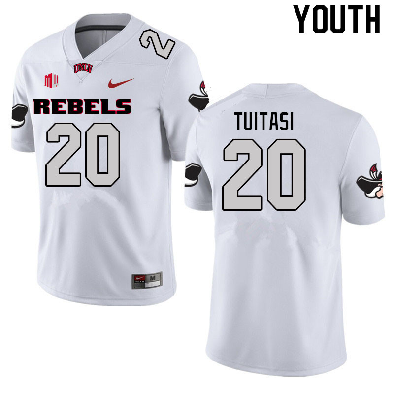 Youth #20 Tavai Tuitasi UNLV Rebels College Football Jerseys Sale-White